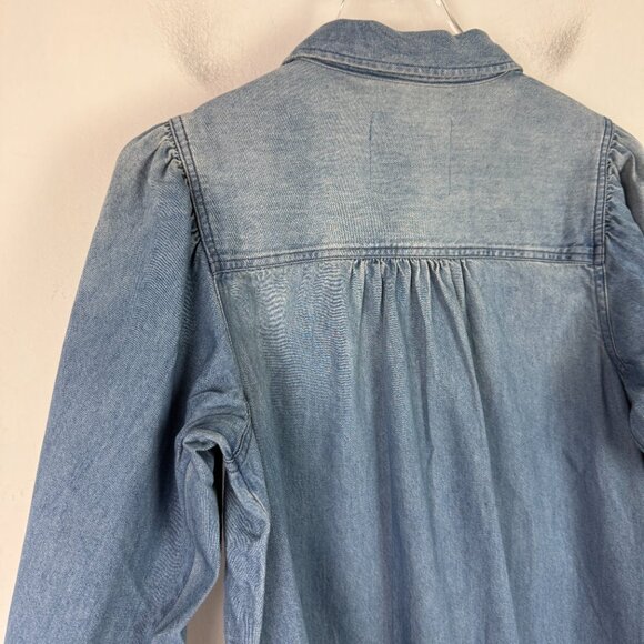 NWT American Eagle Denim Puff Sleeve Relaxed Buttondown Shirt Blue Size Small S - Picture 11 of 12